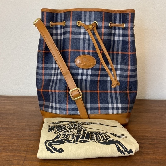 Burberry Bucket Bag coated canvas navy blue Haymarket pattern - Picture 1 of 14